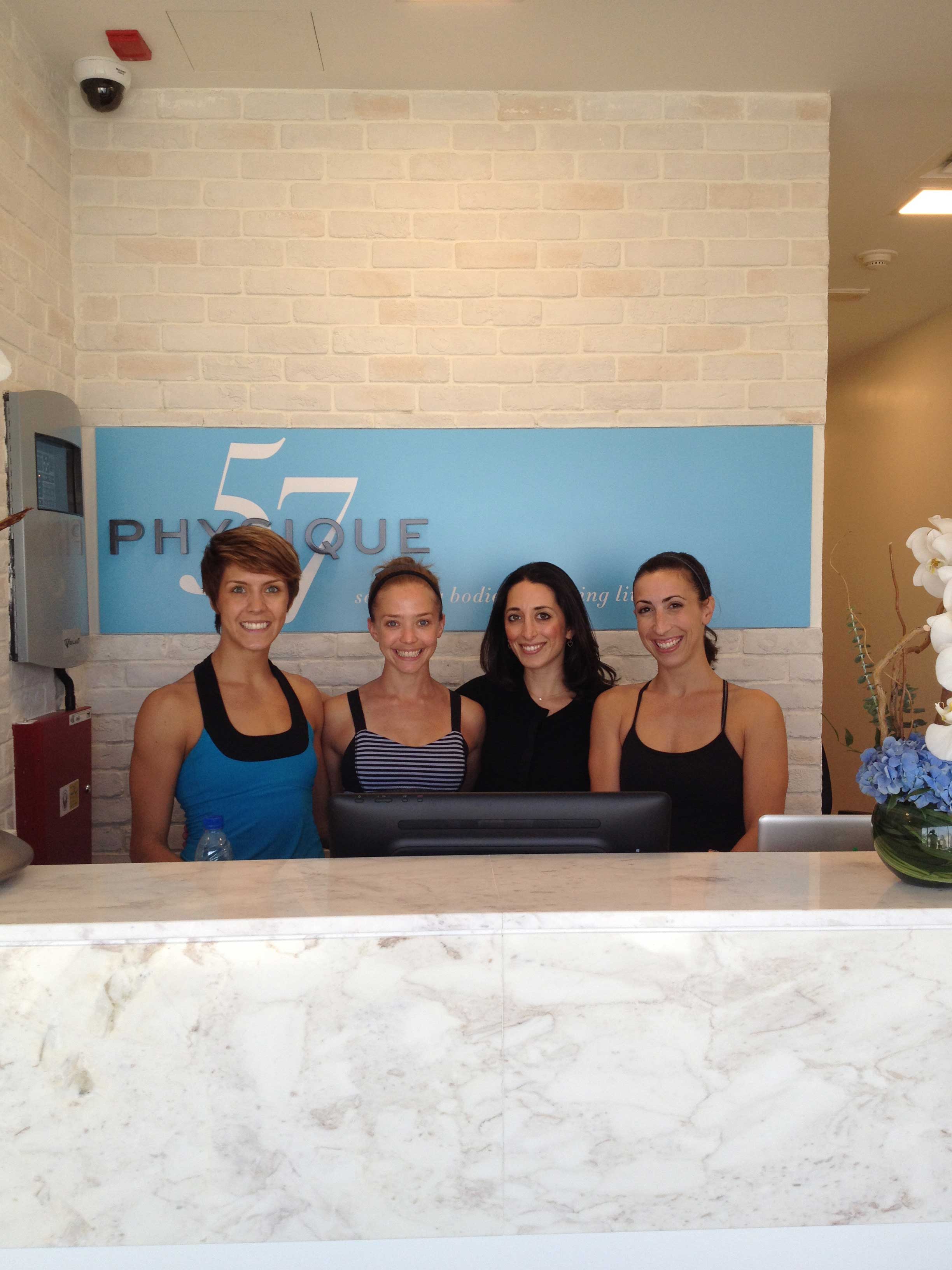 Physique 57 instructors Nora Hickman, Neva Cockrell and Erin Bellis with Physique 57 Dubai Founder and CEO (second to the right)